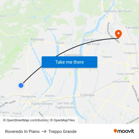 Roveredo in Piano to Treppo Grande map