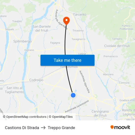 Castions di Strada to Treppo Grande map