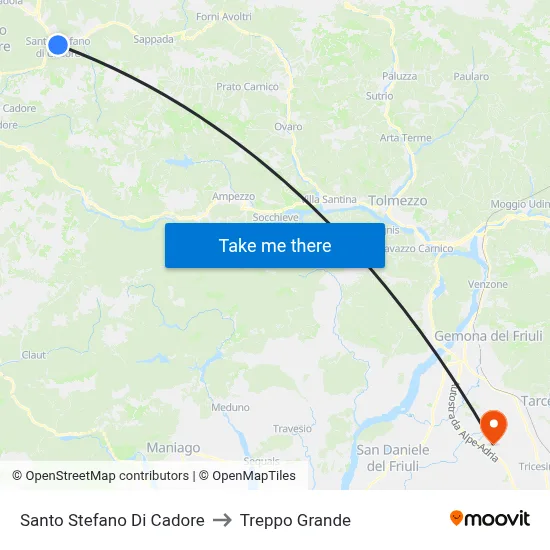 Santo Stefano di Cadore to Treppo Grande map