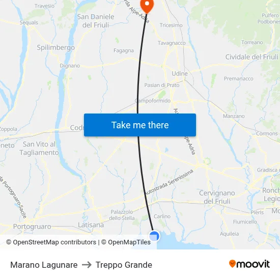 Marano Lagunare to Treppo Grande map
