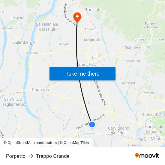 Porpetto to Treppo Grande map