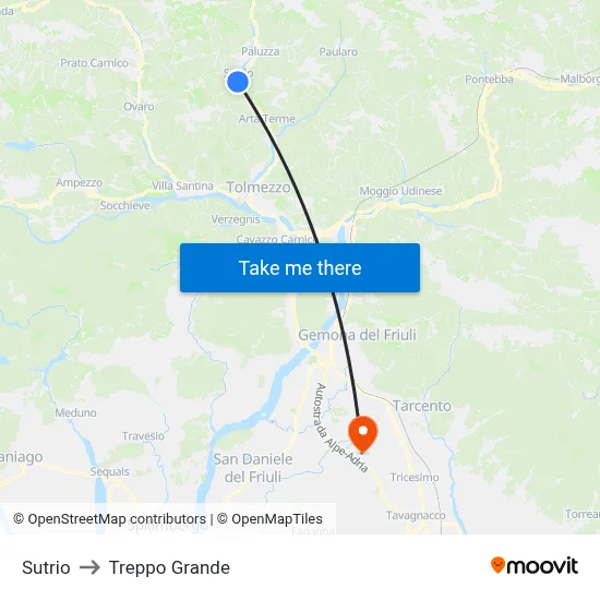 Sutrio to Treppo Grande map