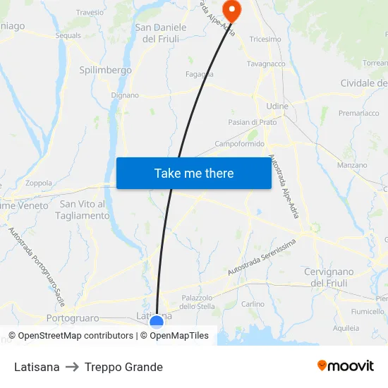 Latisana to Treppo Grande map