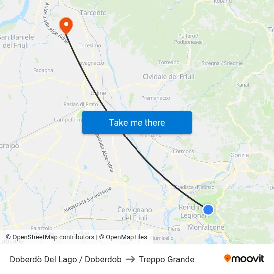 Doberdò del Lago / Doberdob to Treppo Grande map
