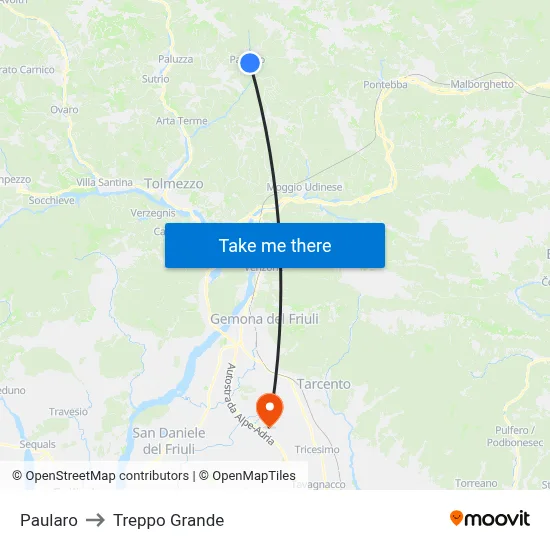 Paularo to Treppo Grande map