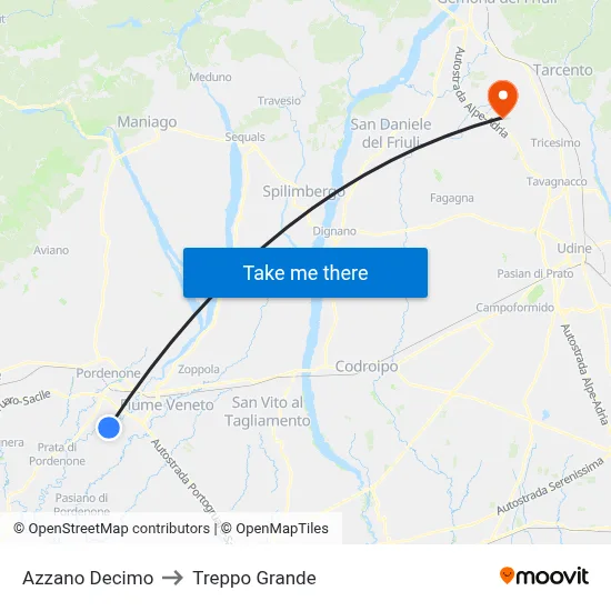 Azzano Decimo to Treppo Grande map