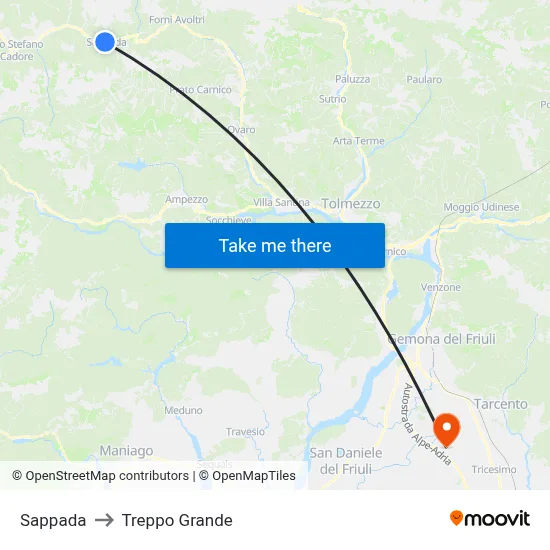 Sappada to Treppo Grande map
