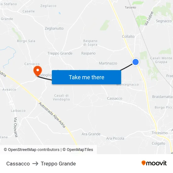 Cassacco to Treppo Grande map