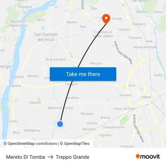 Mereto di Tomba to Treppo Grande map