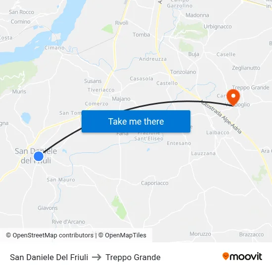 San Daniele del Friuli to Treppo Grande map