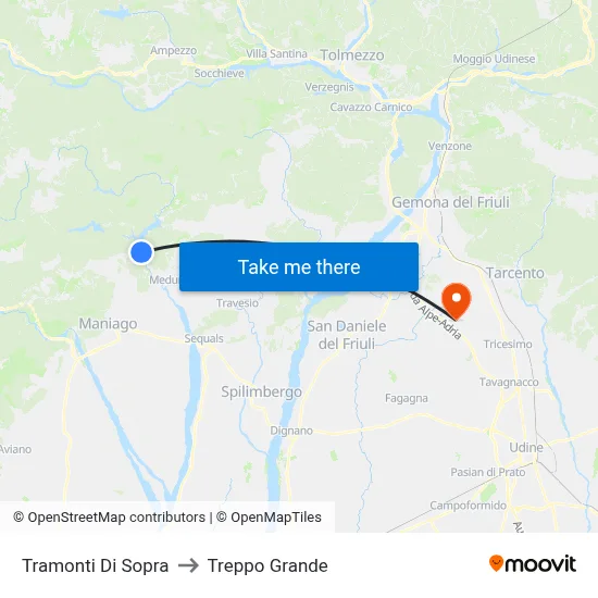 Tramonti di Sopra to Treppo Grande map