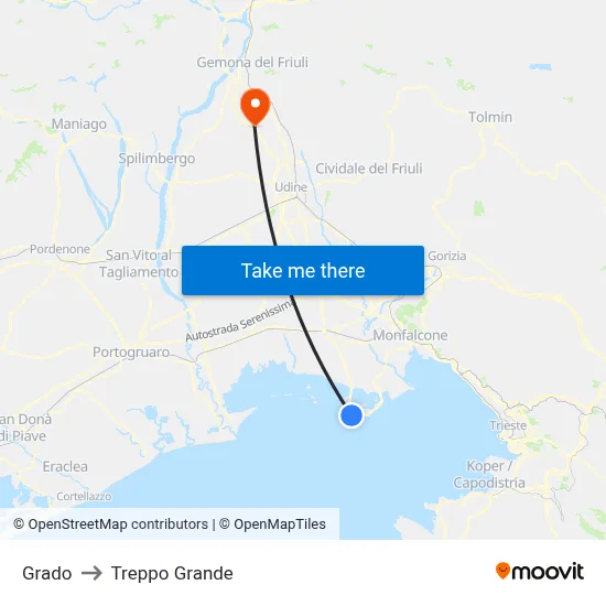 Grado to Treppo Grande map