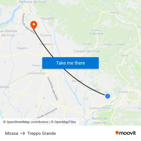 Mossa to Treppo Grande map