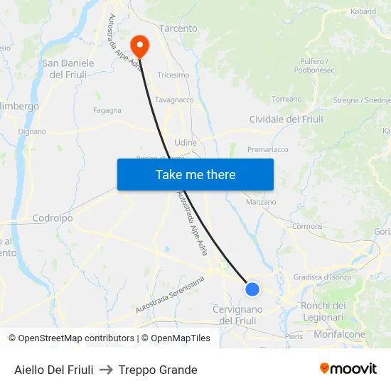 Aiello del Friuli to Treppo Grande map