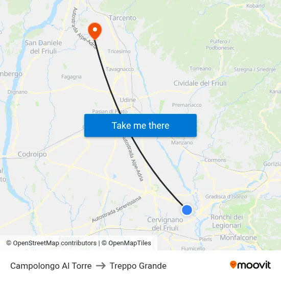 Campolongo al Torre to Treppo Grande map