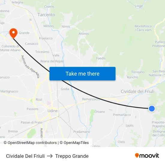 Cividale Del Friuli to Treppo Grande map