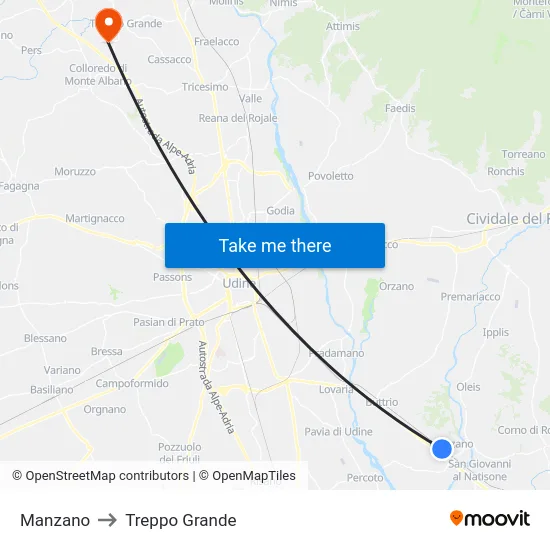 Manzano to Treppo Grande map