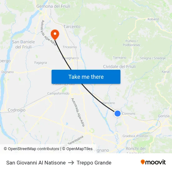 San Giovanni Al Natisone to Treppo Grande map