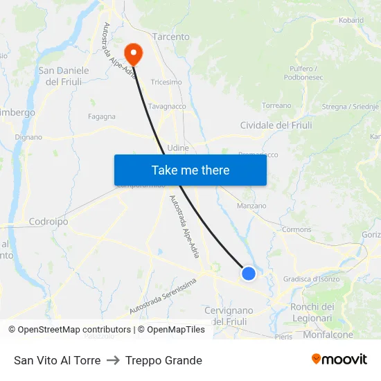 San Vito Al Torre to Treppo Grande map
