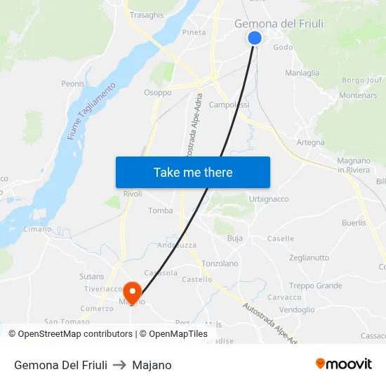 Gemona Del Friuli to Majano map