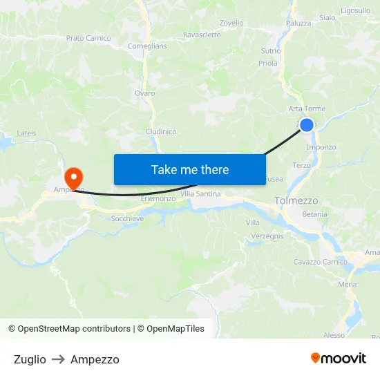 Zuglio to Ampezzo map