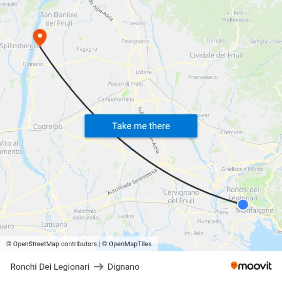 Ronchi dei Legionari to Dignano map