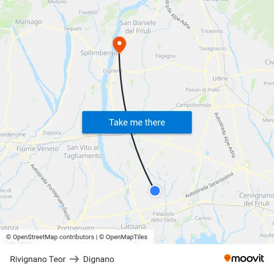 Rivignano Teor to Dignano map