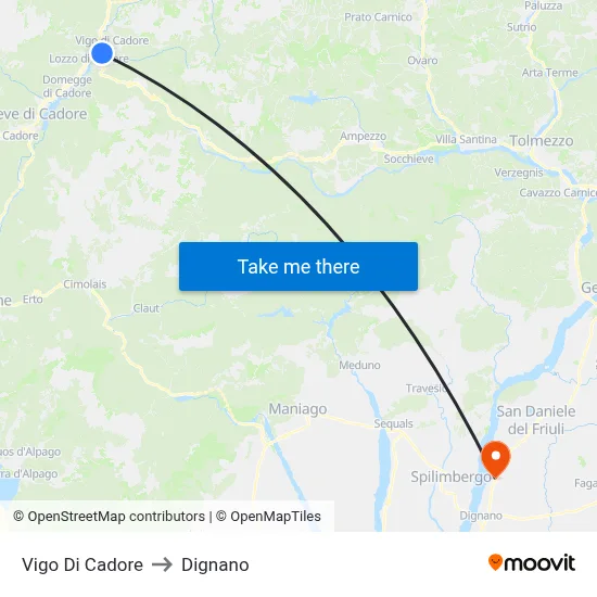 Vigo Di Cadore to Dignano map