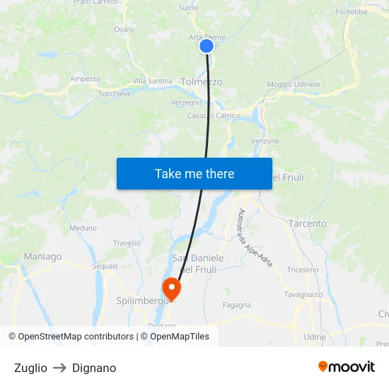 Zuglio to Dignano map