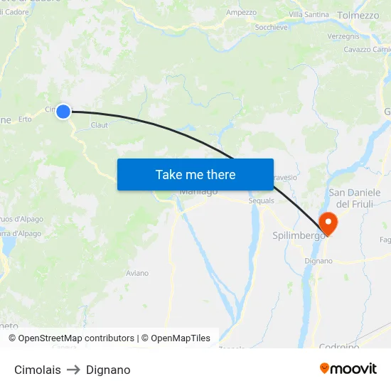 Cimolais to Dignano map