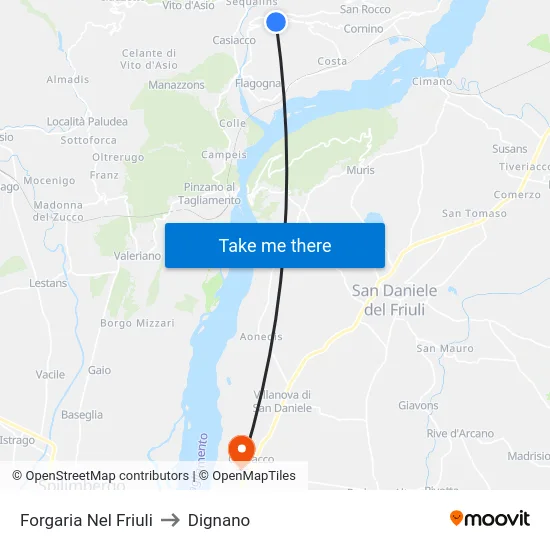 Forgaria Nel Friuli to Dignano map
