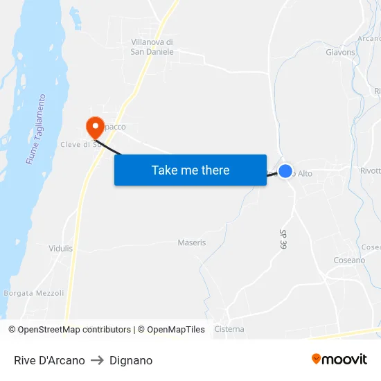 Rive d'Arcano to Dignano map