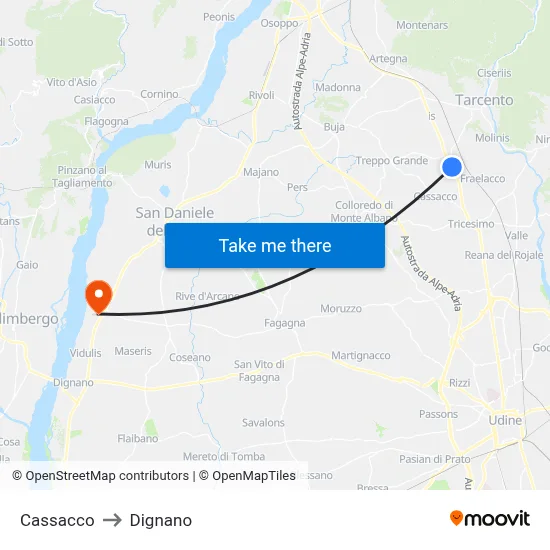 Cassacco to Dignano map