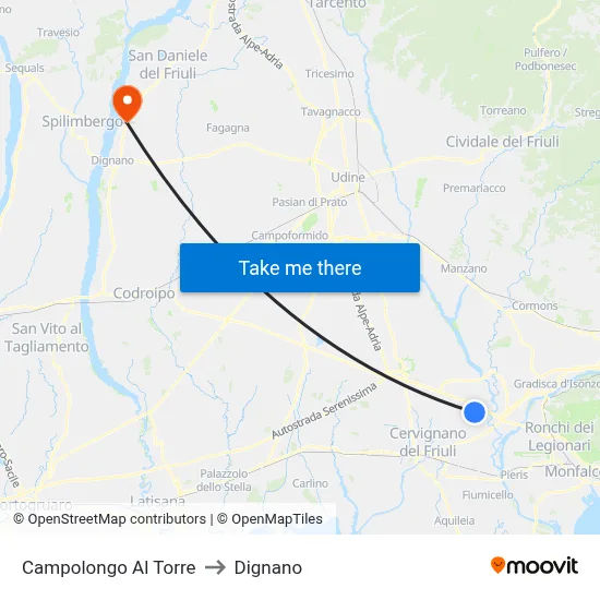 Campolongo al Torre to Dignano map