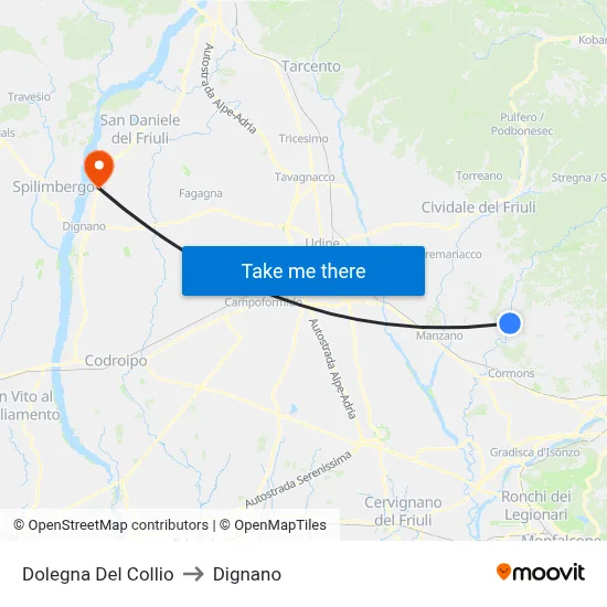 Dolegna del Collio to Dignano map