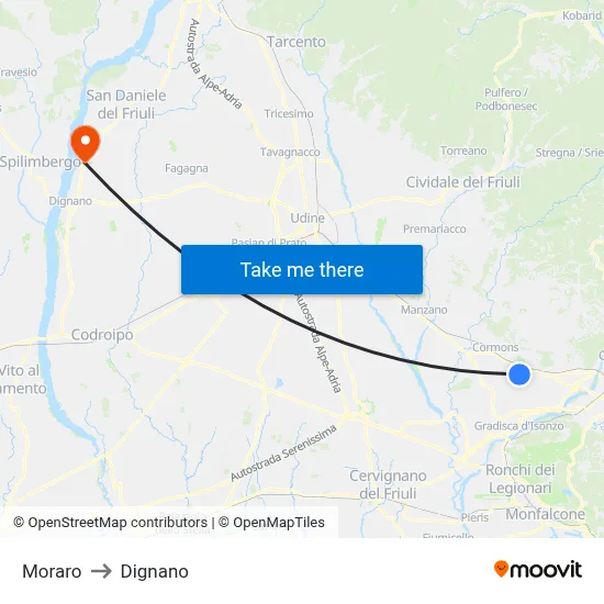 Moraro to Dignano map