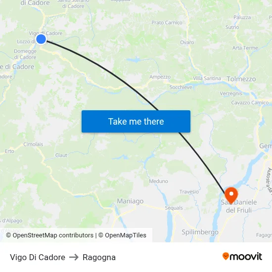 Vigo di Cadore to Ragogna map