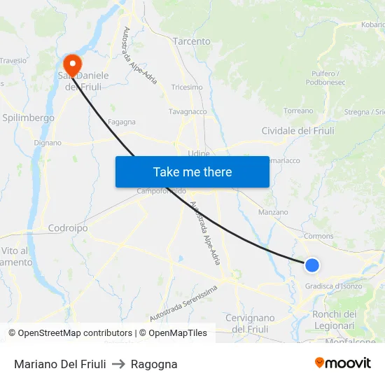 Mariano del Friuli to Ragogna map