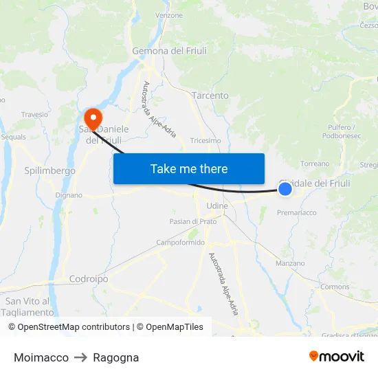 Moimacco to Ragogna map