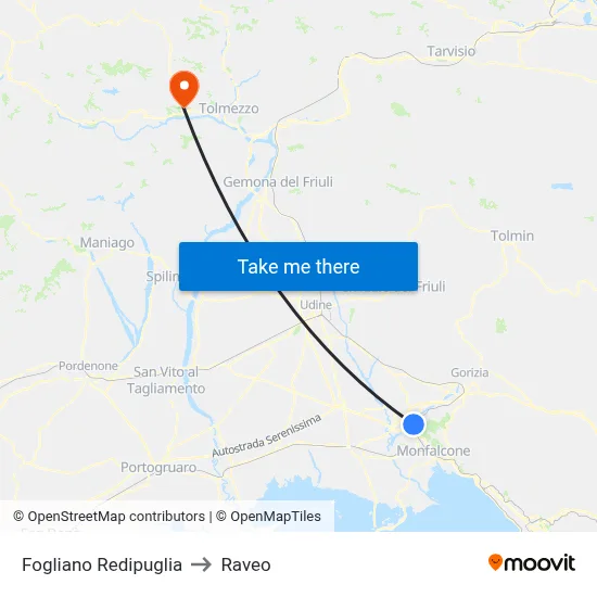 Fogliano Redipuglia to Raveo map