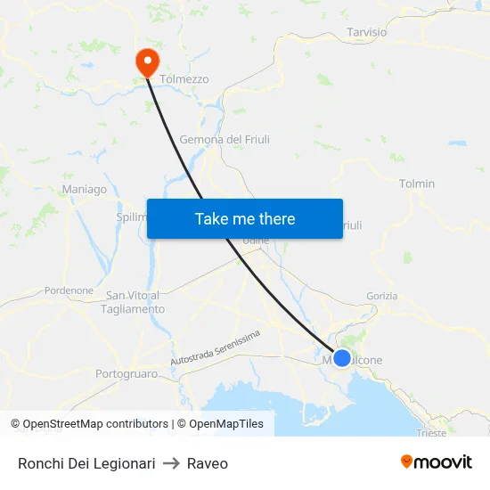 Ronchi Dei Legionari to Raveo map