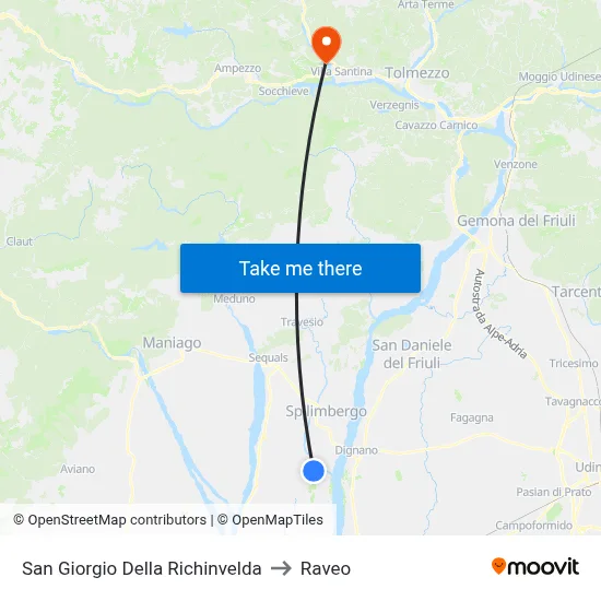 San Giorgio Della Richinvelda to Raveo map