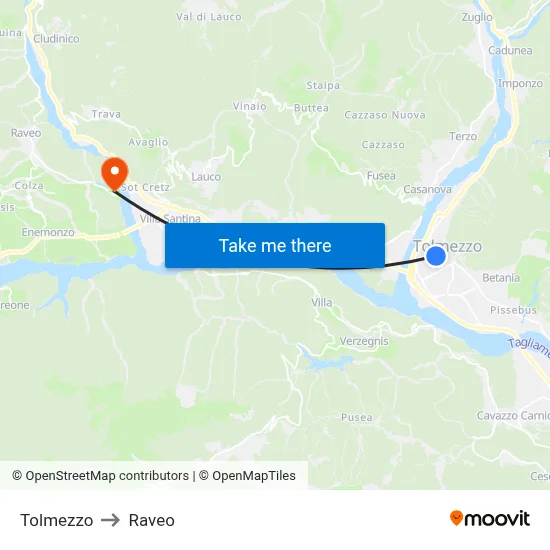 Tolmezzo to Raveo map