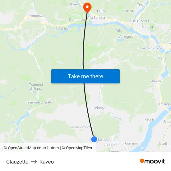Clauzetto to Raveo map