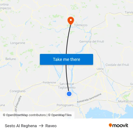 Sesto Al Reghena to Raveo map