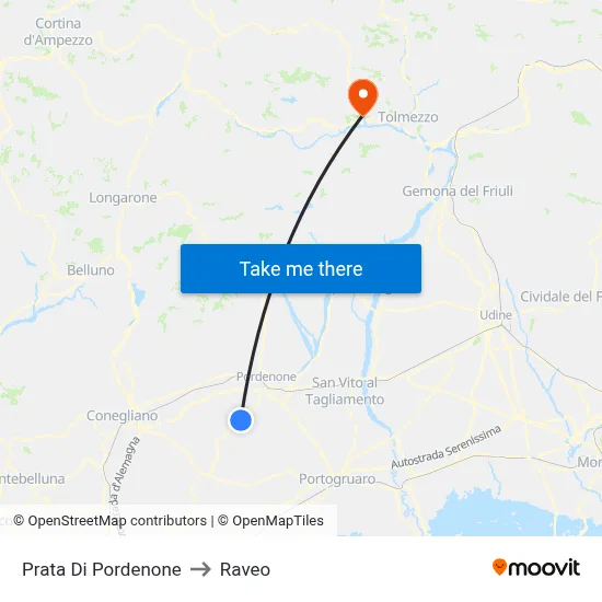 Prata Di Pordenone to Raveo map