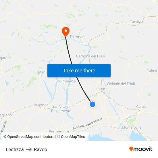 Lestizza to Raveo map