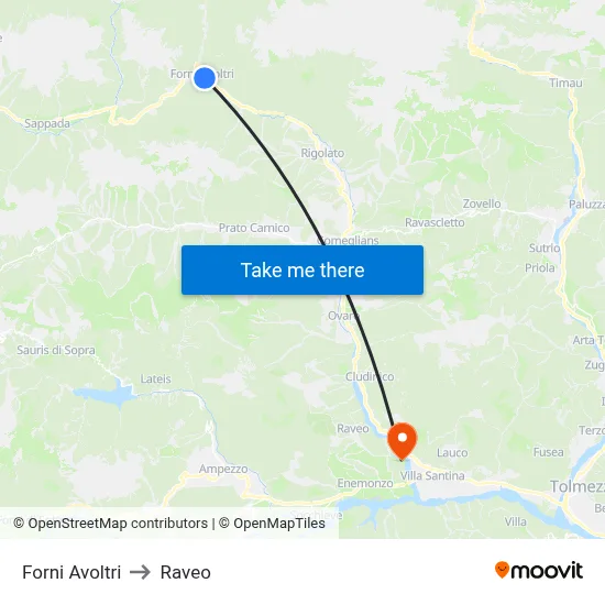 Forni Avoltri to Raveo map