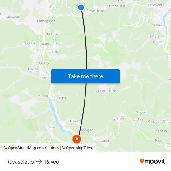 Ravascletto to Raveo map