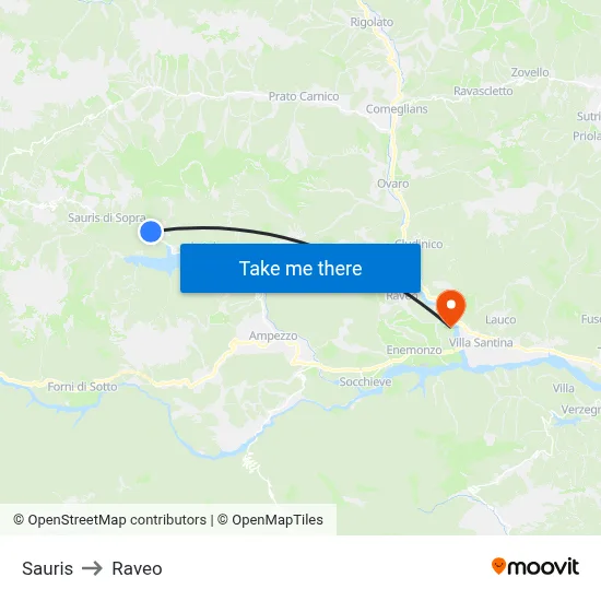 Sauris to Raveo map